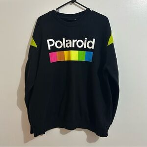 Black Polaroid logo crewneck sweatshirt rainbow graphic across chest Size XXL